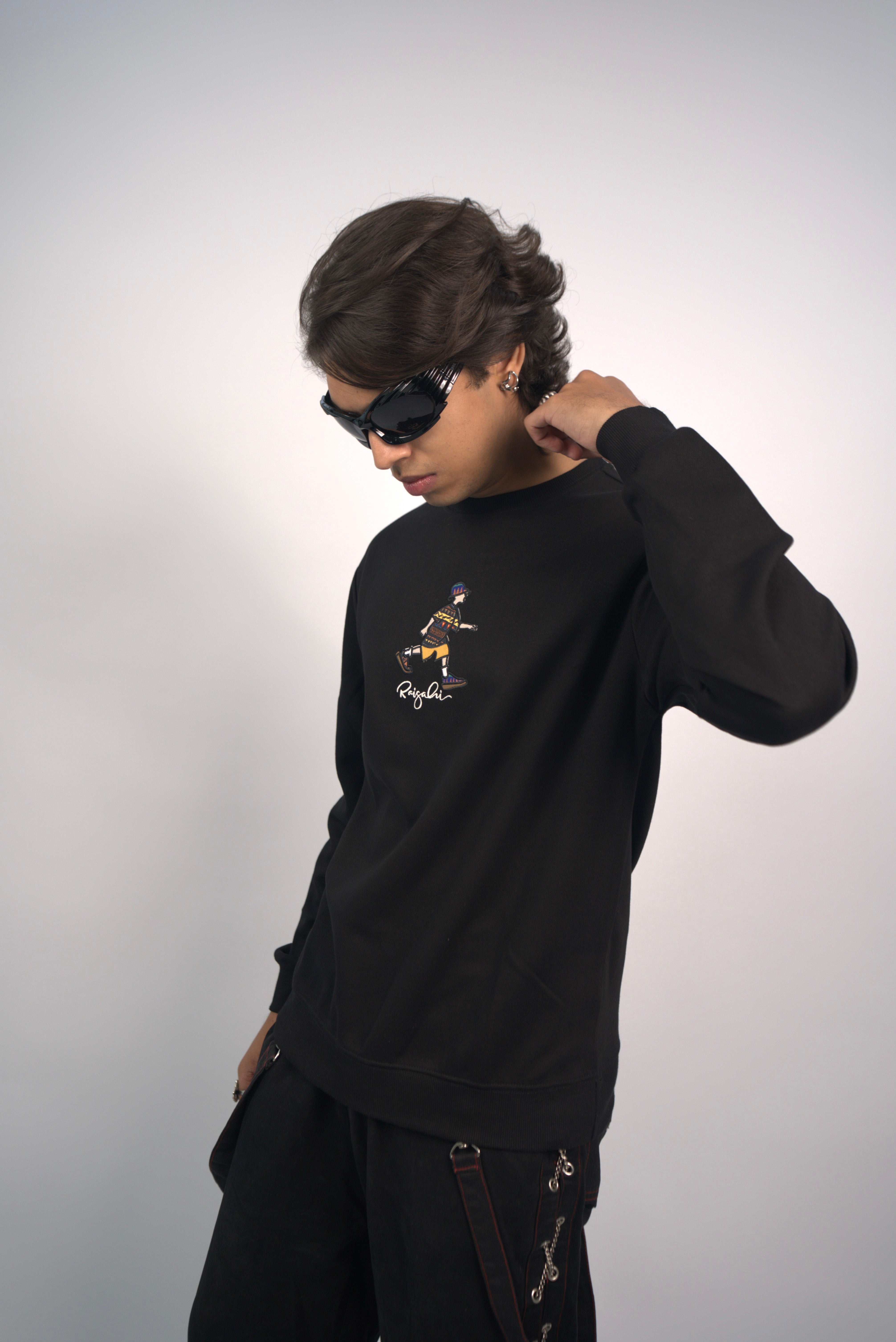 Black Runner Motif Sweatshirt