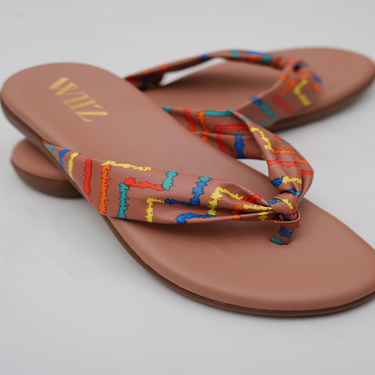 WIIZ WOMEN'S BEIGE CASUAL SLIPPERS WITH PRINTED PEACH CLOTH