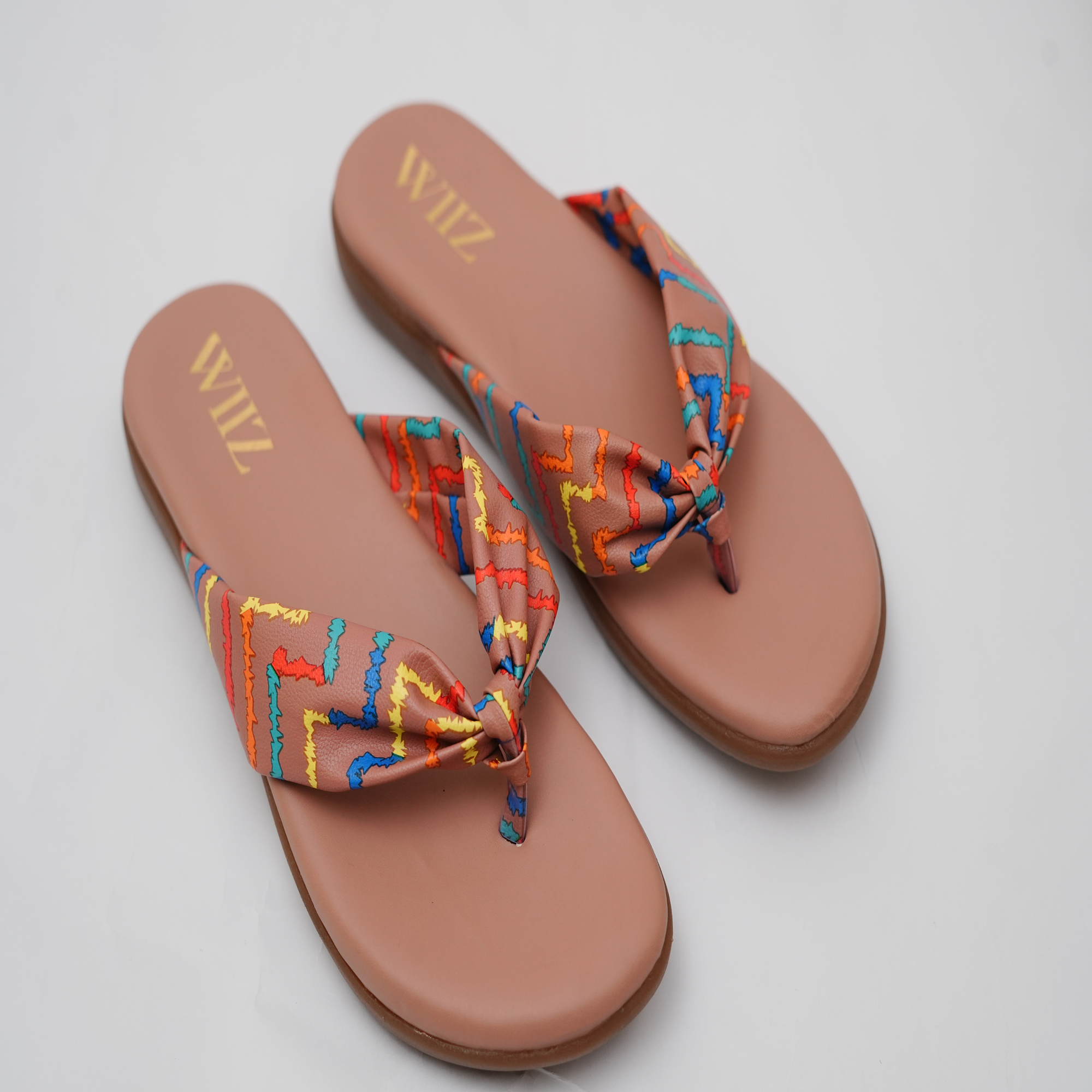 WIIZ WOMEN'S BEIGE CASUAL SLIPPERS WITH PRINTED PEACH CLOTH