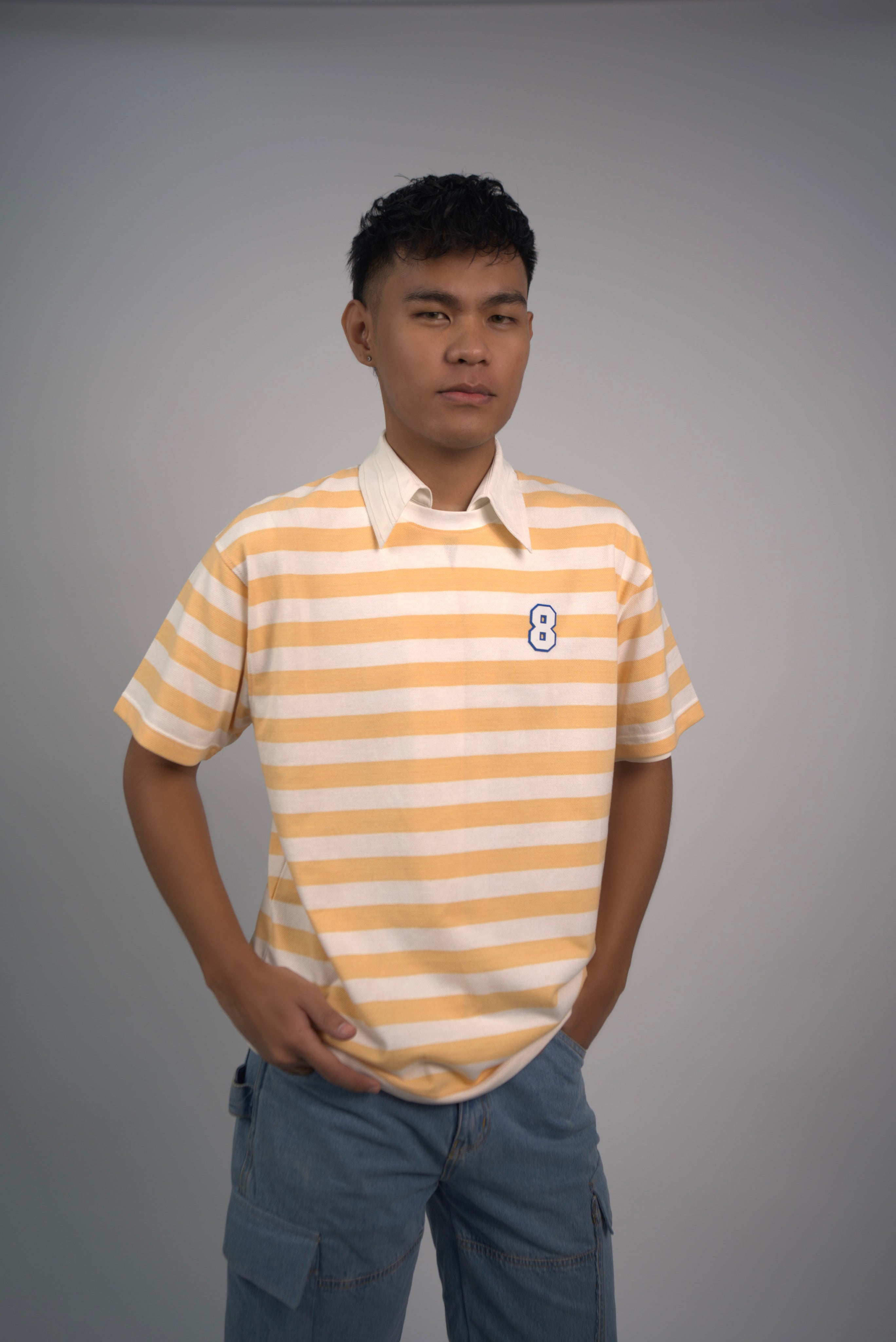 Yellow and White Striped Jersey T-Shirt