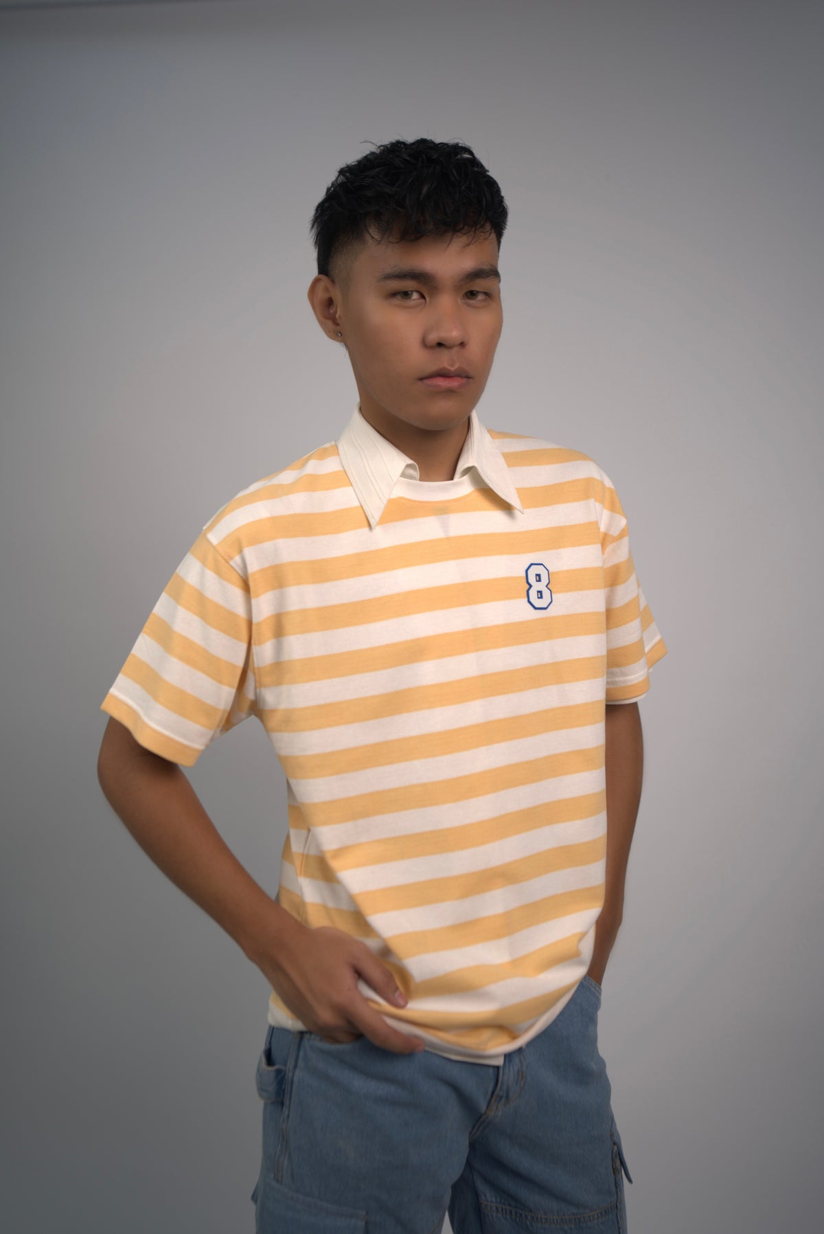 Yellow and White Striped Jersey T-Shirt