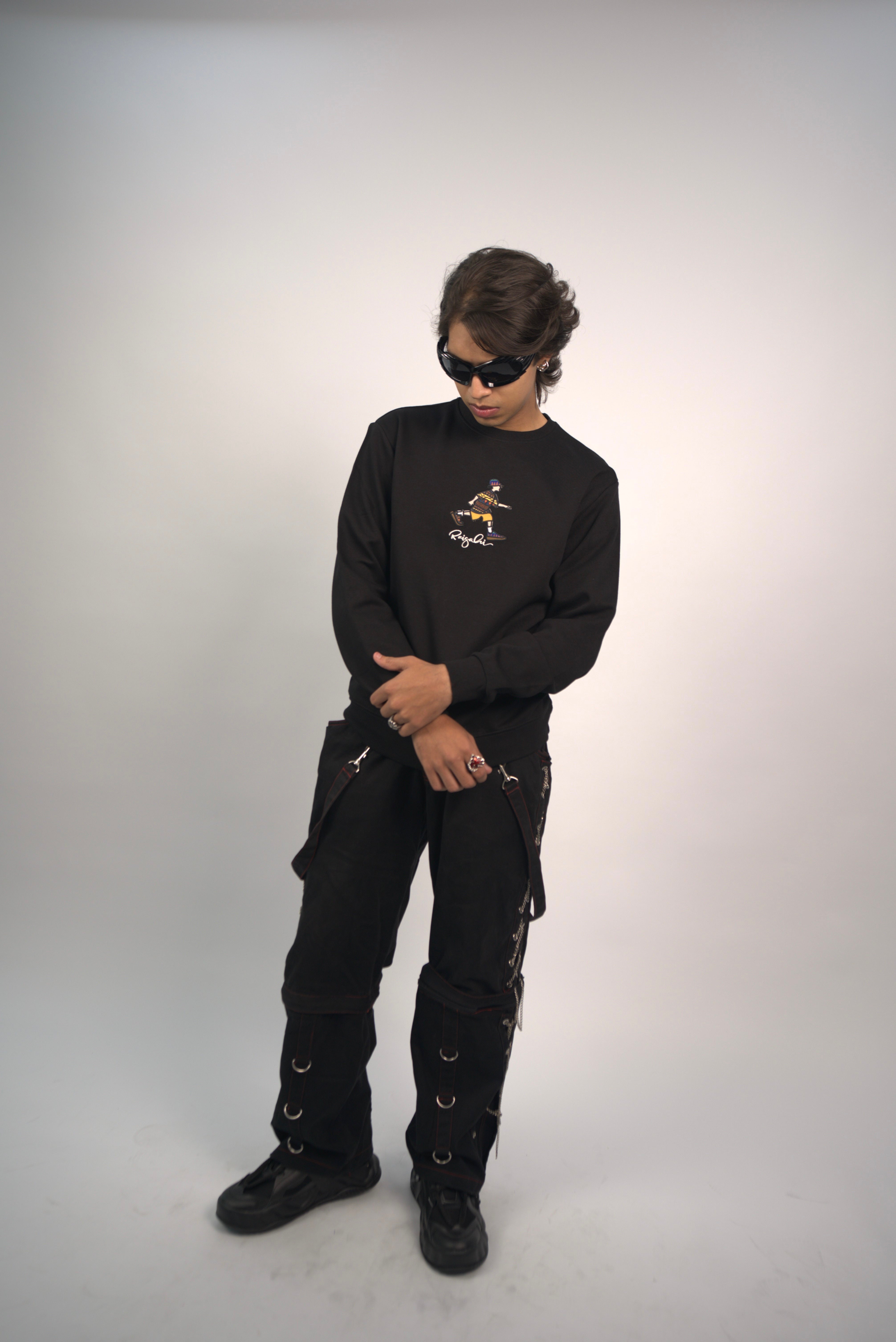 Black Runner Motif Sweatshirt